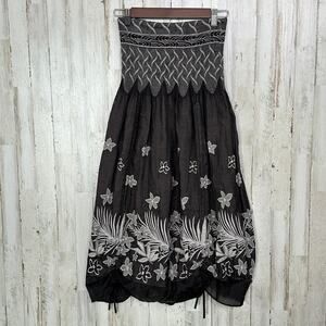 Anthropologie Lapis Strapless Smocked Floral Dress Fairy Whimsygoth Festival GUC